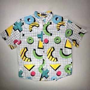 Retro 80s 90s Aesthetic Shirt Mens XL Colorful Geometric Grid Party Festival